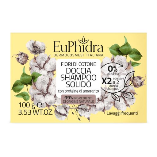 Euphidra Doccia Shampoo Solido Fiori di Cotone 100g - Detergente Ecologico, Delicato, Capelli e Corpo