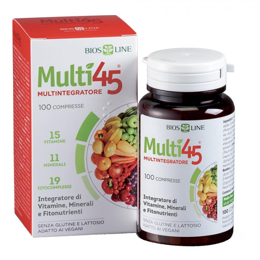 Multi 45 Multintegratore 100 Compresse - Integratore Alimentare Completo di Vitamine, Minerali ed Estratti Vegetali