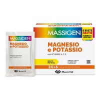 Massigen Magnesio e Potassio 24+6 Bustine Monodose da 6g - Integratore per la Salute Cardiovascolare