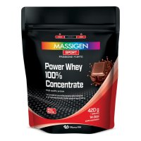 Massigen Sport Power Whey Concentrate Cioccolato 420g - Integratore Proteico con Proteine del Siero del Latte Concentrate al 100%