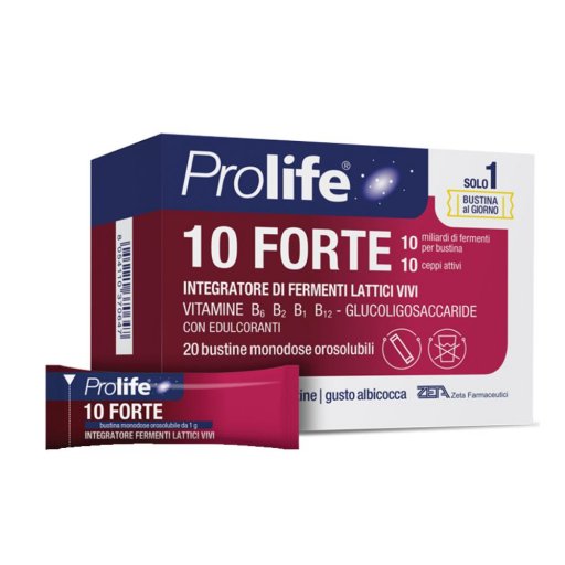 Prolife 10 Forte Bustine Orosolubili - Integratore di Fermenti Lattici e Vitamine B - 20 Stickpack