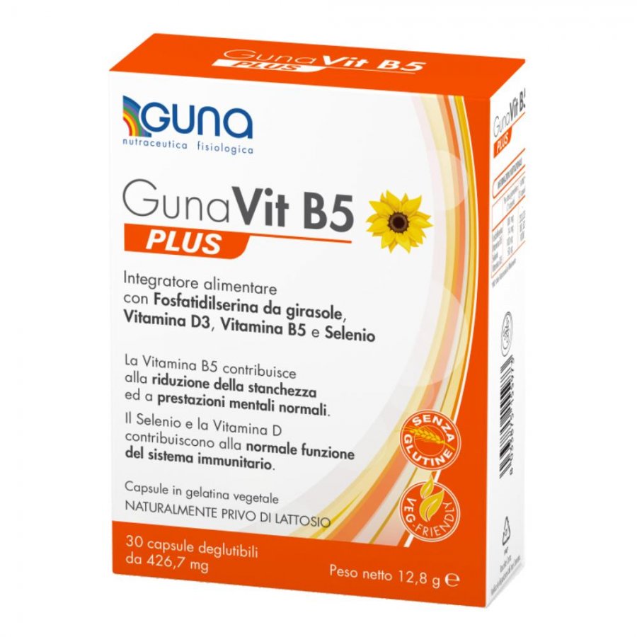 Gunavit B5 Plus 30 Capsule - Integratore con Fosfatidilserina da Girasole, Vitamina D3, Vitamina B5 e Selenio