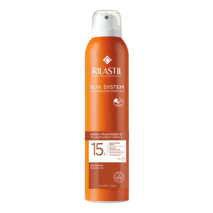 Rilastil Sun System Spray Trasparente Solare SPF 15 Corpo 200ml - Protezione Solare Dermatologica