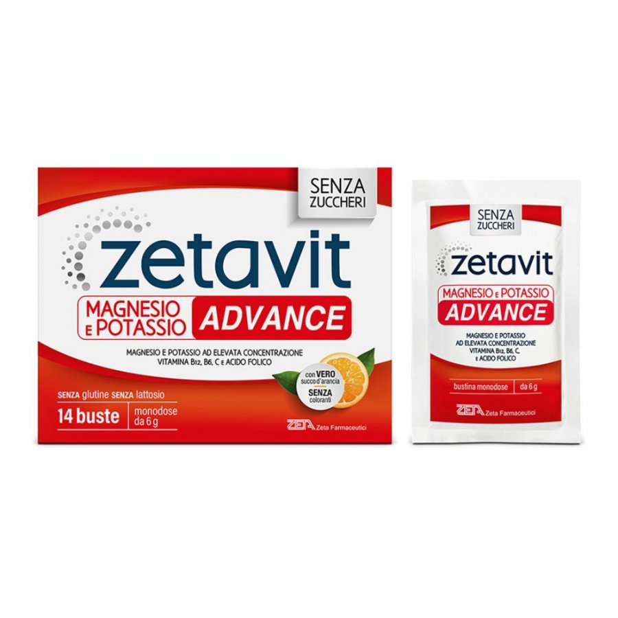 Zetavit Magnesio e Potassio Advance Integratore 14 Buste - Sali Organici, Vitamine B6, B12 e C per Energia e Recupero