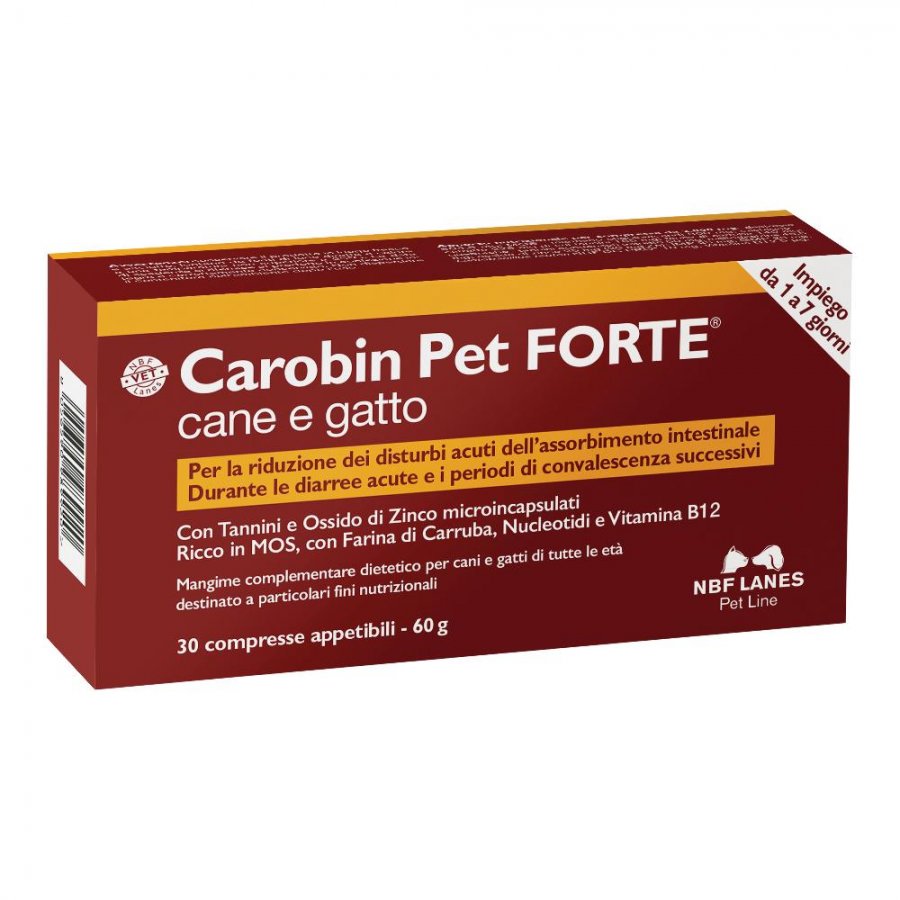 Carobin Pet Forte 30 Compresse - Integratore per Cani e Gatti Durante le Diarree Acute