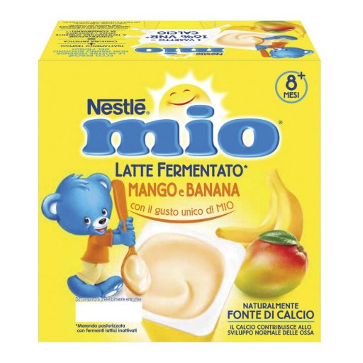 Nestlè Mio Merenda Latte Fermentato Mango e Banana 4 Vasetti da 100g - Merenda Sana e Gustosa per Bambini