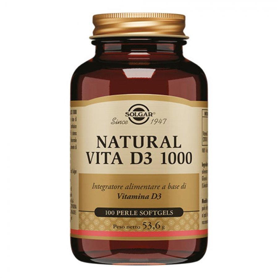 Solgar - Natural Vita D3 1000 100 Perle Softgel - Integratore di Vitamina D3 da Fonti Naturali