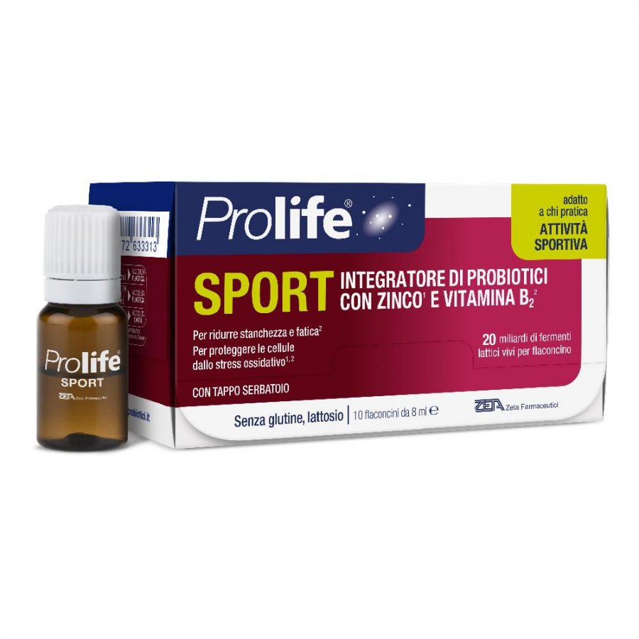 Prolife Sport 10 Flaconcini da 8 ml - Integratore Alimentare di Probiotici, Zinco e Vitamina B2