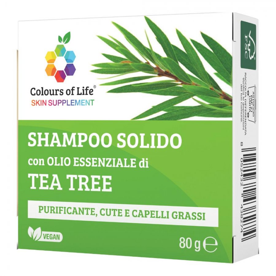 Tea Tree Shampoo Solido 80g - Purificante per Cute e Capelli Grassi