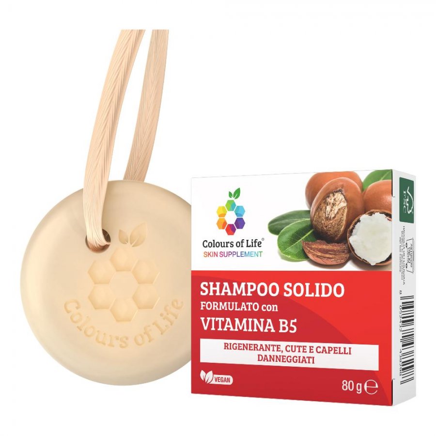 Colours of Life Shampoo Solido con Vitamina B5 Rigenerante per Cute e Capelli Danneggiati, 80g