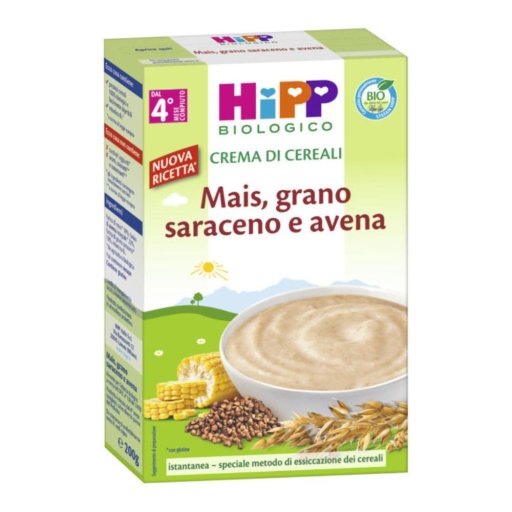 HiPP Biologico, Crema di Cereali Mais, Grano Saraceno e Avena, 200 g