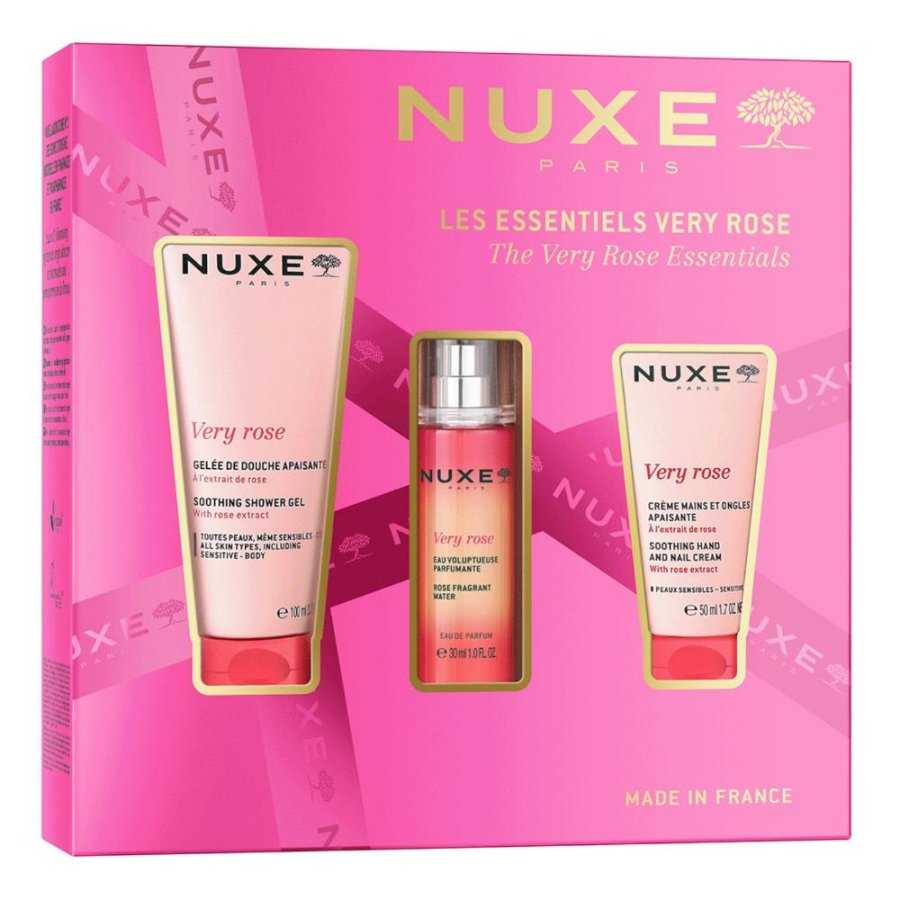 Nuxe Cofanetto Very Rose, Gel Doccia 100 ml + Acqua Profumata 30 ml + Crema Mani e Unghie 50 ml Nuxe Cofanetto Very Rose, Gel Doccia 100 ml + Acqua Profumata 30 ml + Crema Mani e Unghie 50 ml