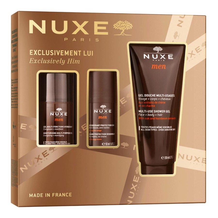 Nuxe Cofanetto Uomo, Gel Idratante Multifunzione 50 ml + Gel Doccia 200 ml + Deodorante 50 ml Nuxe Cofanetto Uomo, Gel Idratante Multifunzione 50 ml + Gel Doccia 200 ml + Deodorante 50 ml