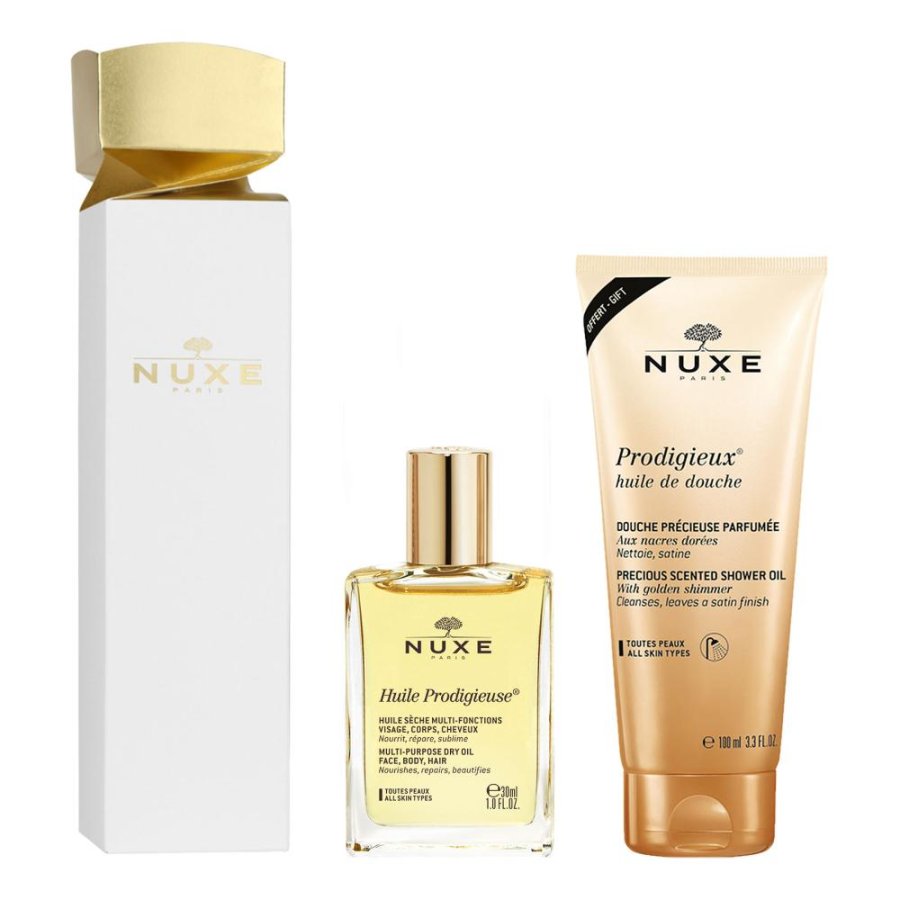 Nuxe Cofanetto Cracker Huile Prodigieuse Classico, Olio 30 ml + Olio Doccia 100 ml Nuxe Cofanetto Cracker Huile Prodigieuse Classico, Olio 30 ml + Olio Doccia 100 ml