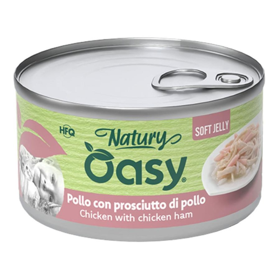 OASY GATTO NATURY SOFT JELLY POLLO CON PROSCIUTTO DI POLLO 85GR (lattina)