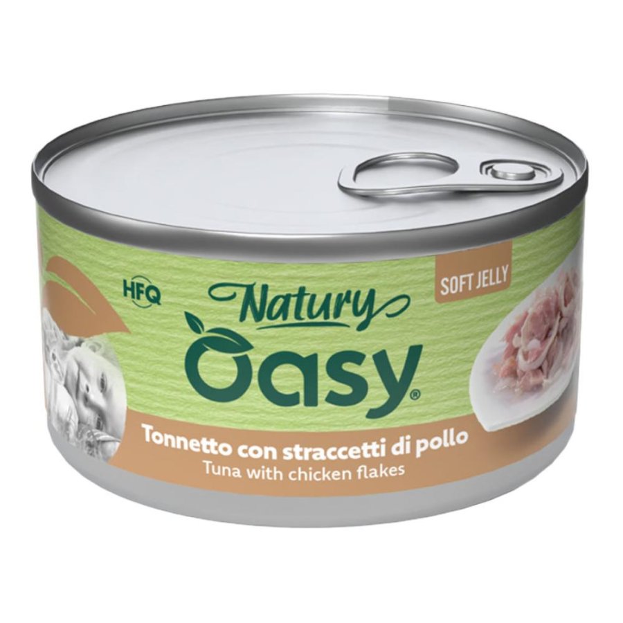 OASY GATTO NATURY SOFT JELLY TONNETTO CON STRACCETTI DI POLLO 85GR (lattina)