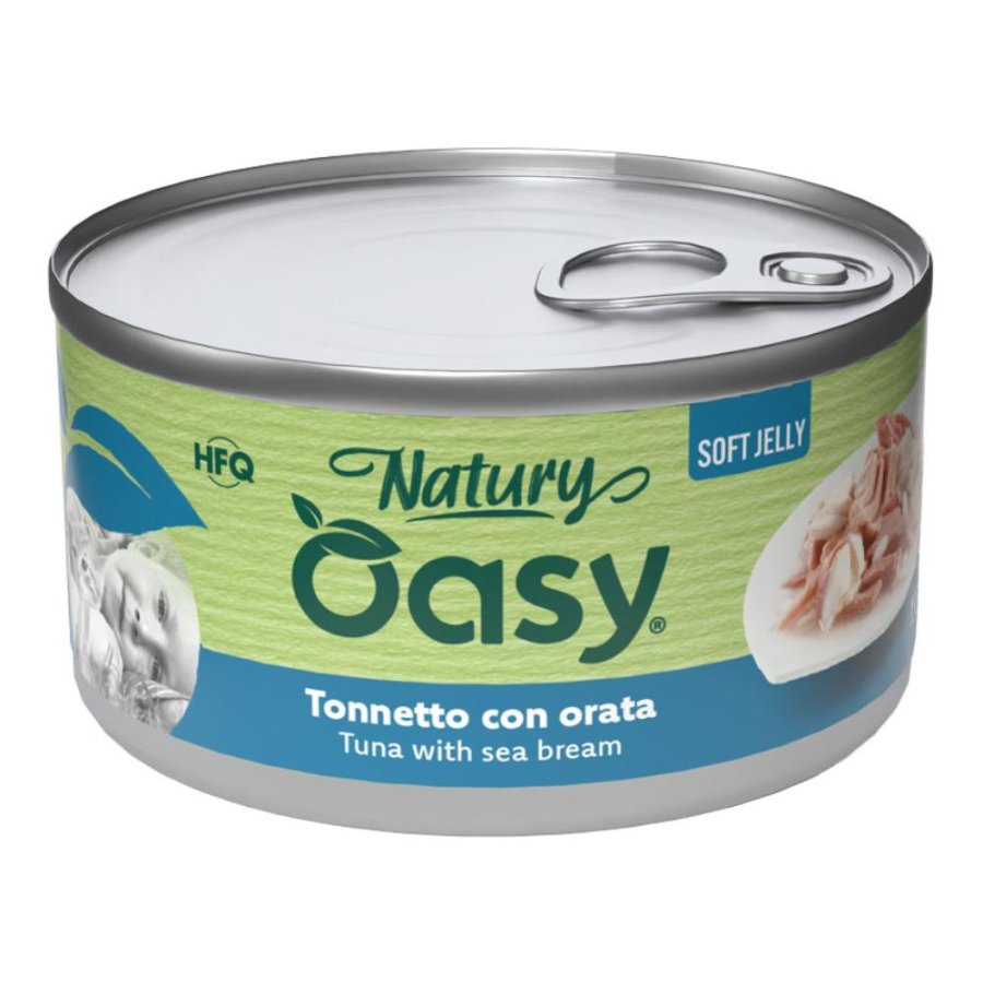 OASY GATTO NATURY SOFT JELLY TONNETTO CON ORATA 150GR (lattina)