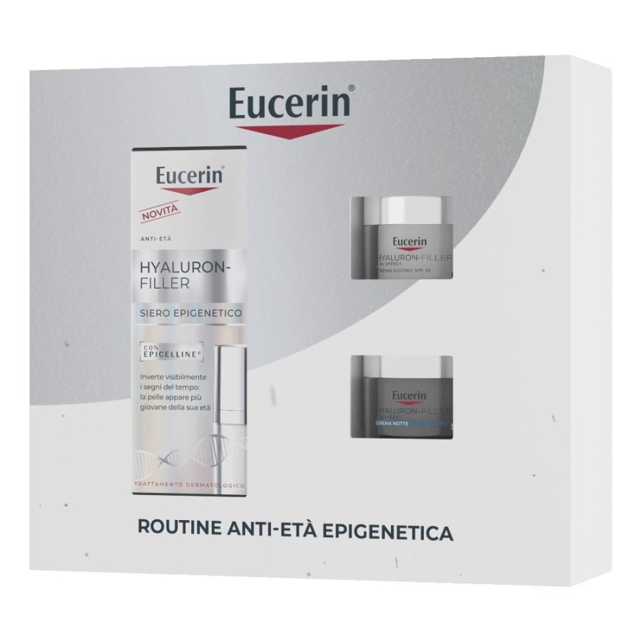 Eucerin Hyaluron Filler + 3x Effect Cofanetto Routine Anti-Età Epigenetica, 30 ml Siero Viso, 20 ml Crema Giorno SPF30, 20 ml Crema Notte Eucerin Hyaluron Filler + 3x Effect Cofanetto Routine Anti-Età Epigenetica, 30 ml Siero Viso, 20 ml Crema Giorno SPF30, 20 ml Crema Notte