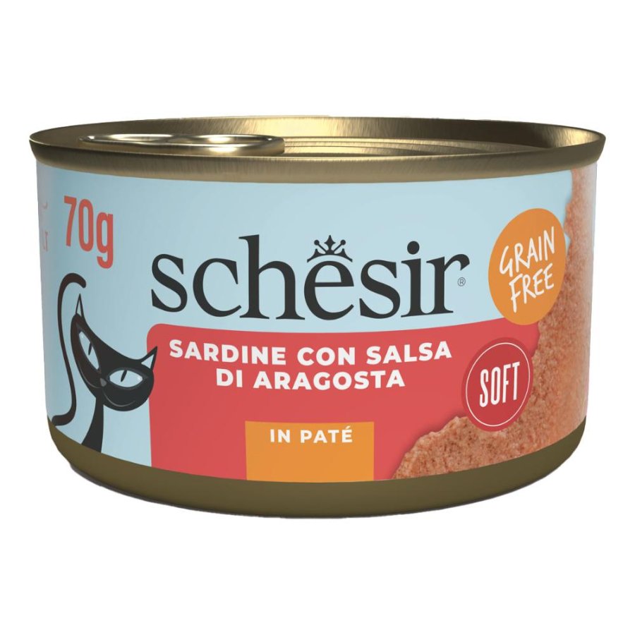 SCHESIR GATTO PAT&Atilde; GRAIN FREE SARDINE CON SALSA ARAGOSTA 70GR (lattina)