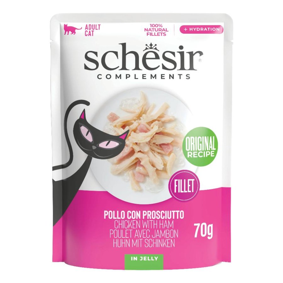 SCHESIR GATTO JELLY ADULT POLLO PROSCIUTTO 70GR (bustina)