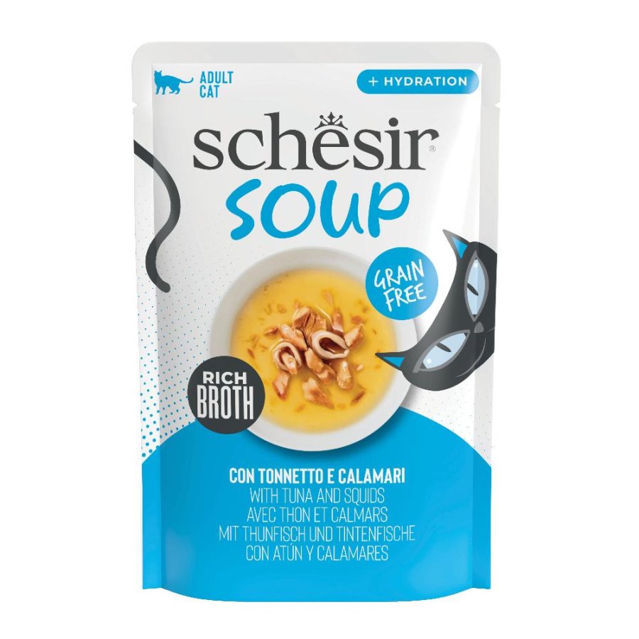 SCHESIR GATTO SOUP GRAIN FREE TONNETTO CALAMARI 40GR (bustina)