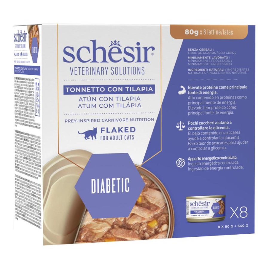 SCHESIR GATTO VETERINARY SOLUTIONS DIABETIC PEZZETTI TONNO CON TILAPIA 80GR (lattina)