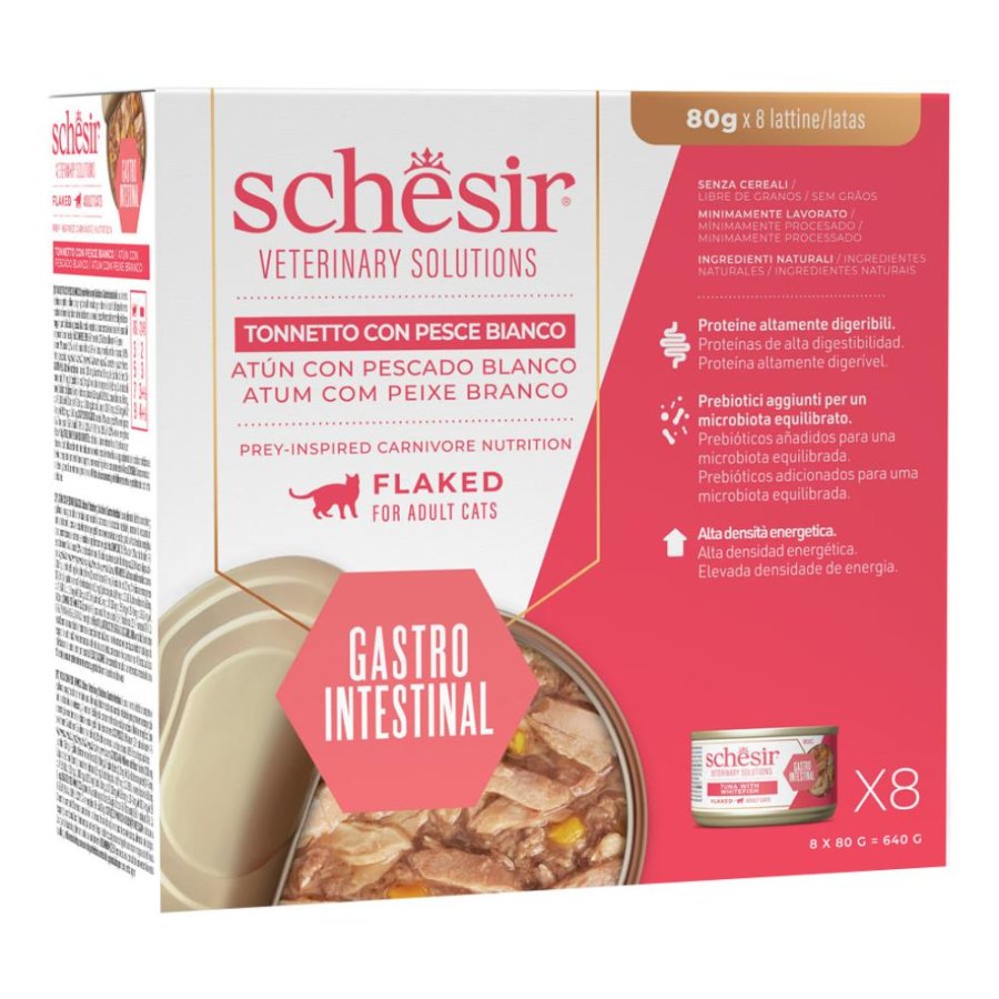 SCHESIR GATTO VETERINARY SOLUTIONS GASTROINTESTINAL PEZZETTI AL TONNO E PESCE BIANCO 80GR (lattina)