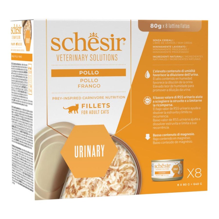 SCHESIR GATTO VETERINARY SOLUTIONS URINARY FILETTI POLLO 80GR (lattina)