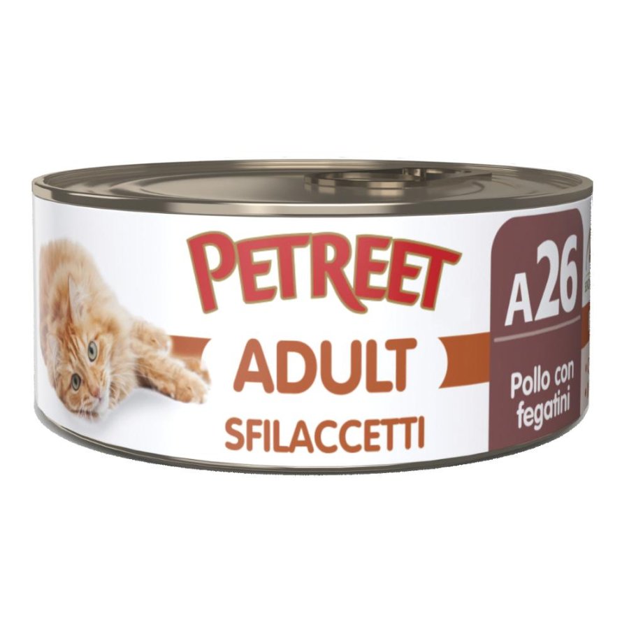 PETREET GATTO ADULT A26 SFILACCETTI POLLO FEGATINI 70GR (lattina)