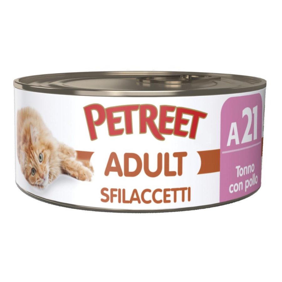 PETREET GATTO ADULT A21 SFILACCETTI POLLO TONNO ROSA 70GR (lattina)