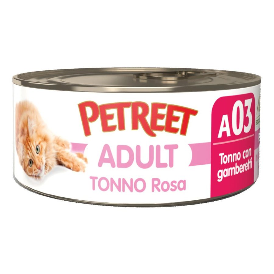 PETREET GATTO ADULT A03 TONNO ROSA GAMBERETTI 70GR (lattina)