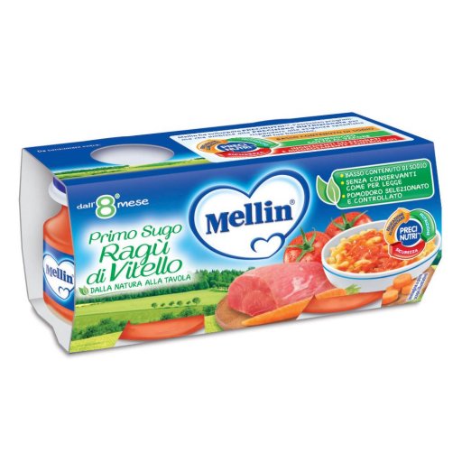 Mellin Primo Sugo Ragù Di Vitello 8M+ 2x80g - Alimento per Bambini Senza Glutine