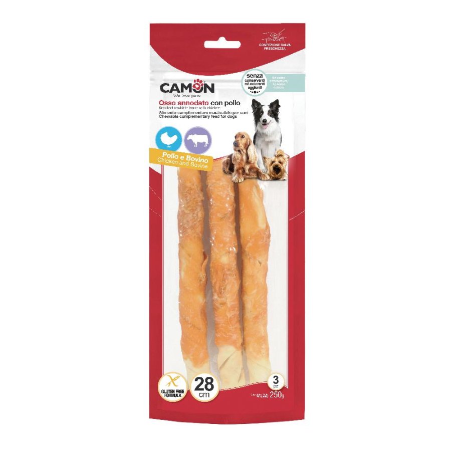 CAMON CANE SNACK ROLLIE CHEW PELLE BOVINA POLLO 28CM 6PZ 250GR