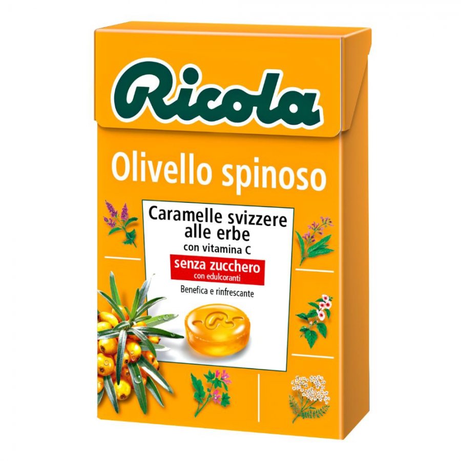 Ricola  Olivello spinoso  Caramelle svizzere alle erbe con vitamina C senza zucchero 50g