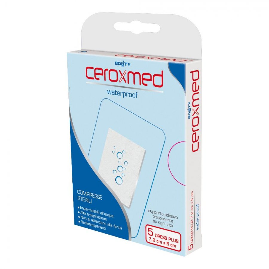 Ceroxmed Waterproof Compresse 5x7,2cm - Confezione da 5 - Sterili e Impermeabili con Argento Micronizzato