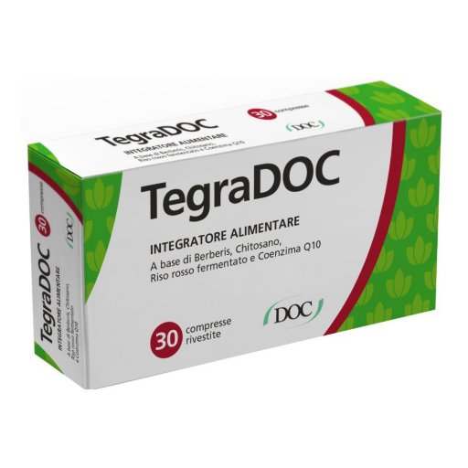 TegraDoc Integratore per Funzionalità Cardiovascolare - 30 Compresse - Chitosano, Riso Rosso Fermentato, Coenzima Q10, Berberis