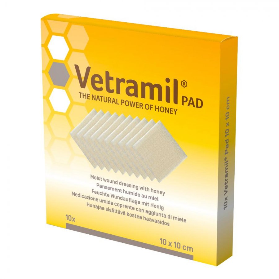 Vetramil Pad Medicazione al Miele ad Uso Veterinario 10x10cm - 5 Pezzi - Medicazione con Miele per Cani e Gatti