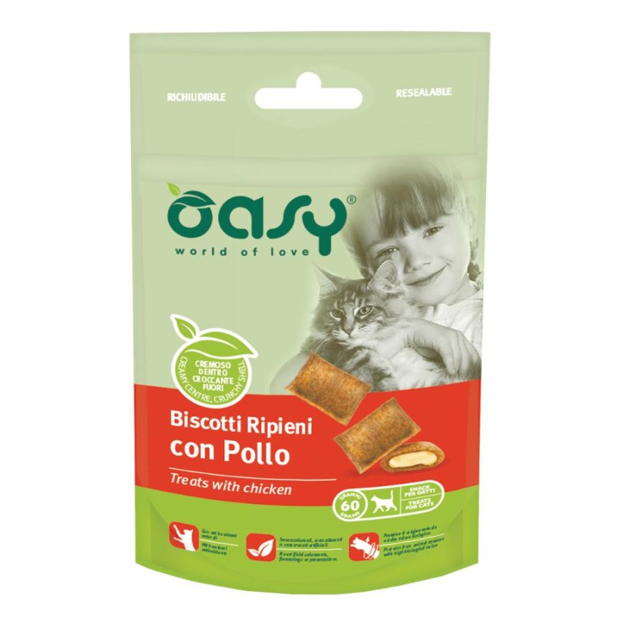 OASY GATTO SNACK BISCOTTI RIPIENI POLLO 60GR