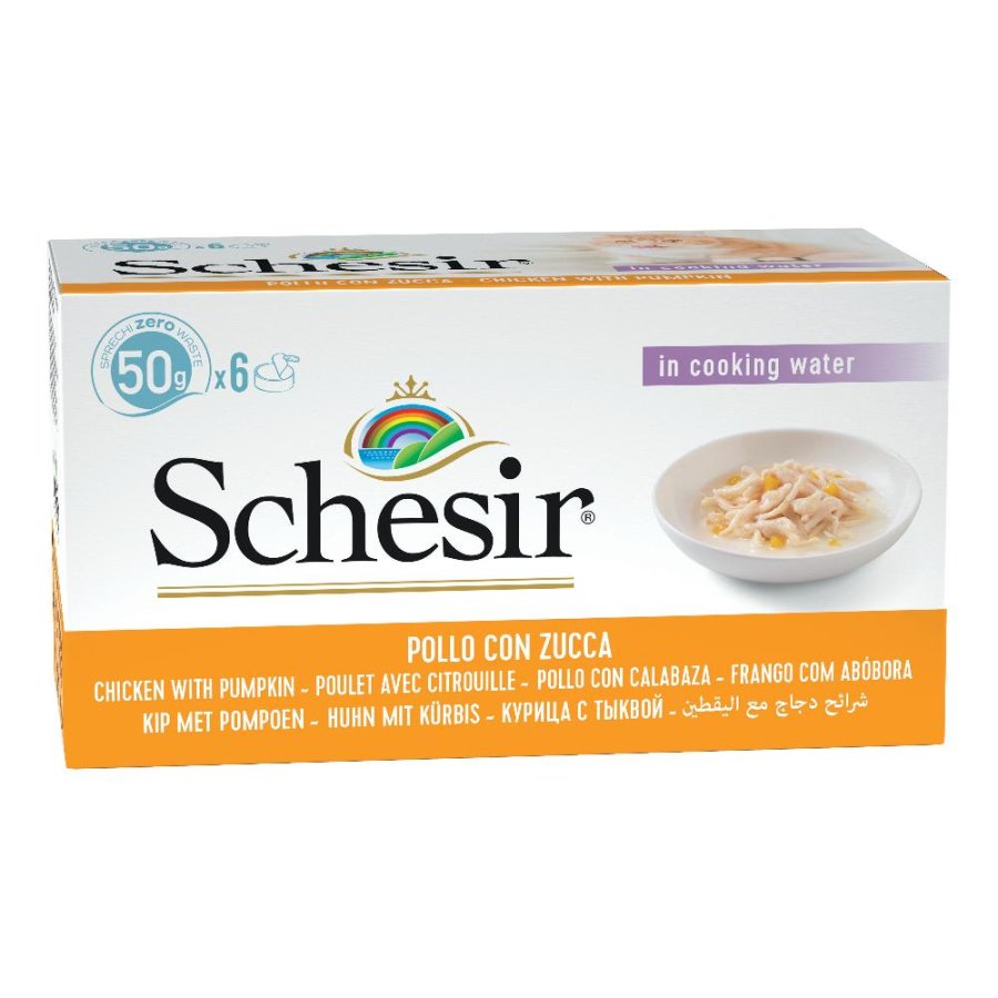 SCHESIR GATTO BRODO DI COTTURA POLLO ZUCCA 6x50GR (lattina) MULTIPACK