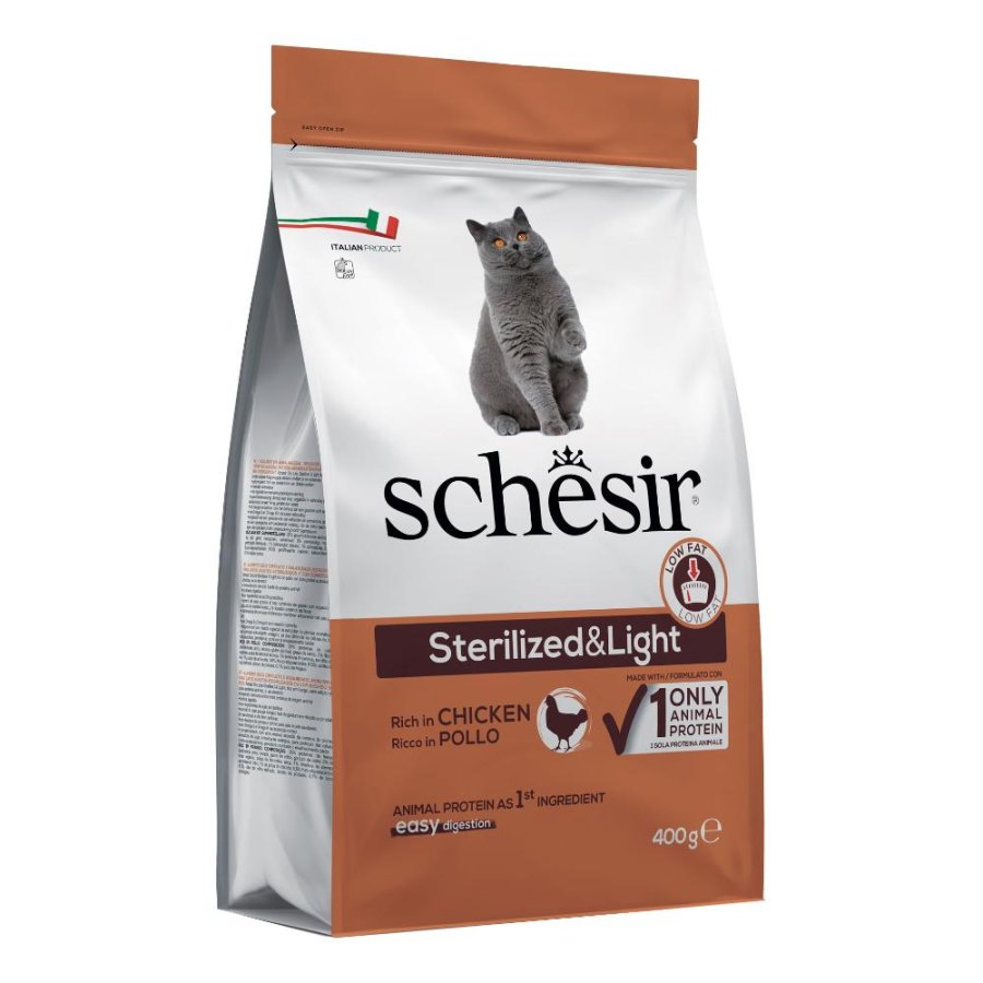 SCHESIR GATTO STERILIZED LIGHT LOW FAT POLLO 400GR