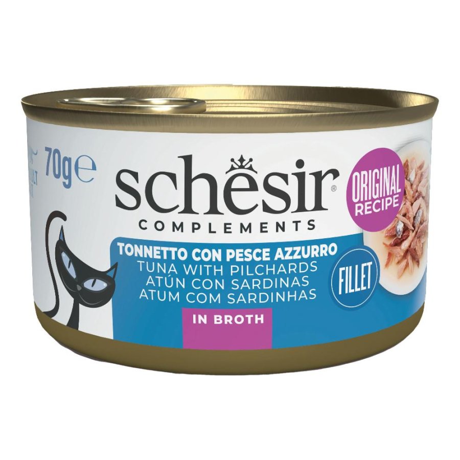 SCHESIR GATTO BRODO DI COTTURA TONNETTO PESCE AZZURRO 70GR (lattina)