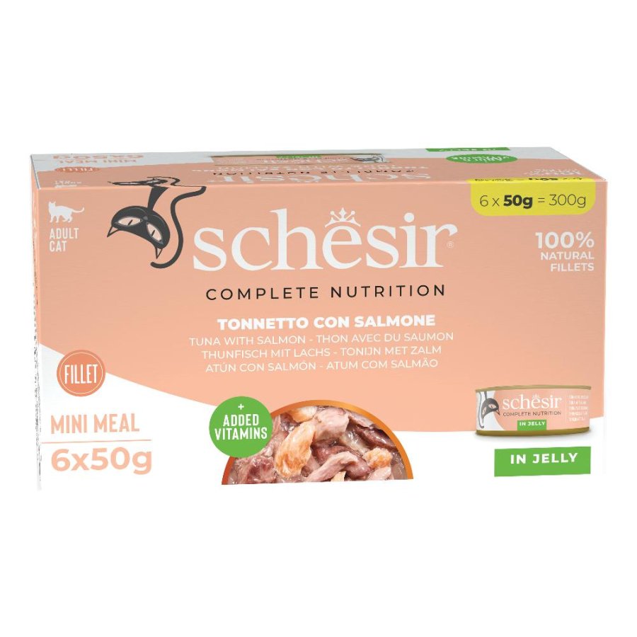 SCHESIR GATTO JELLY TONNO SALMONE 6x50GR (lattina) MULTIPACK