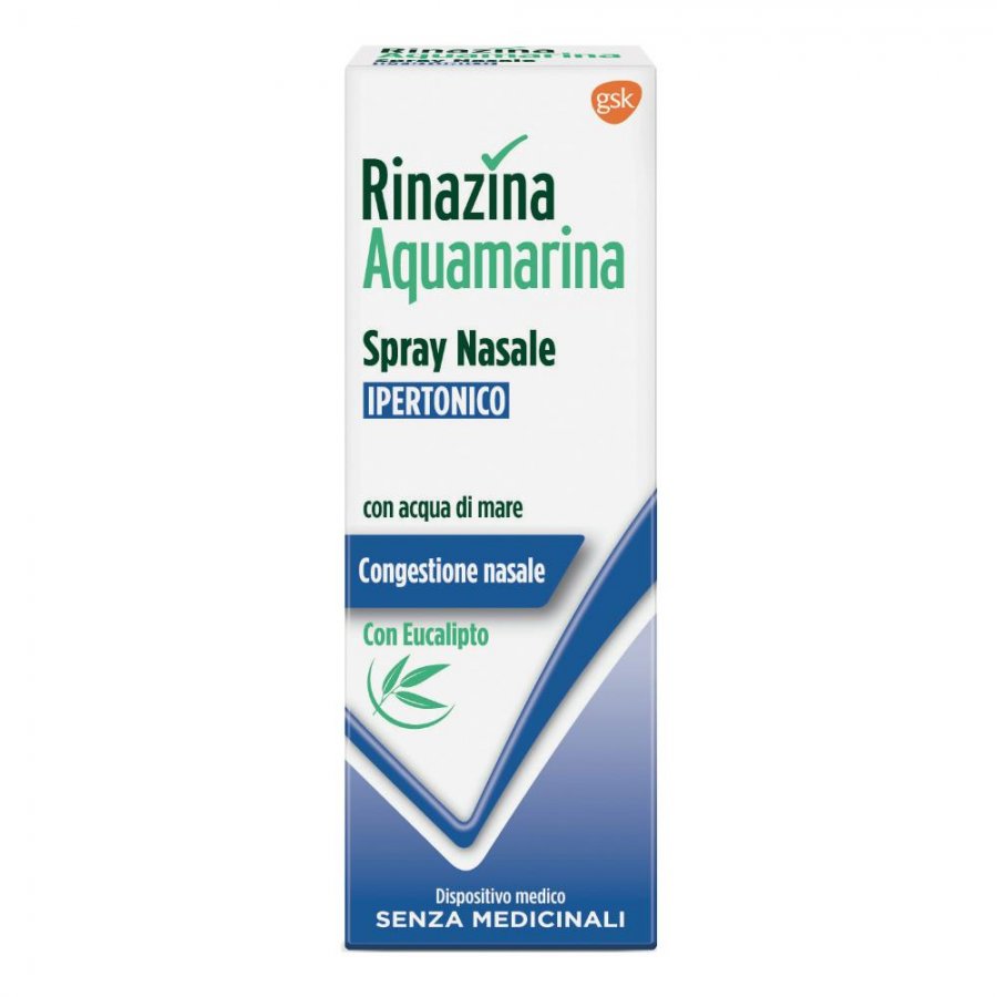 Rinazina Aquamarina Spray Nasale Iper-tonico con Eucalipto 20ml - Decongestionante Nasale Naturale