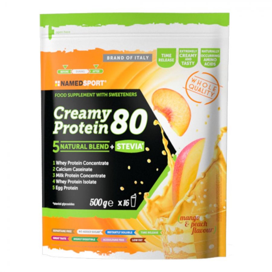 Named Sport - Creamy Protein 80 500g Gusto Mango e Pesca - Integratore Proteico per lo Sviluppo Muscolare