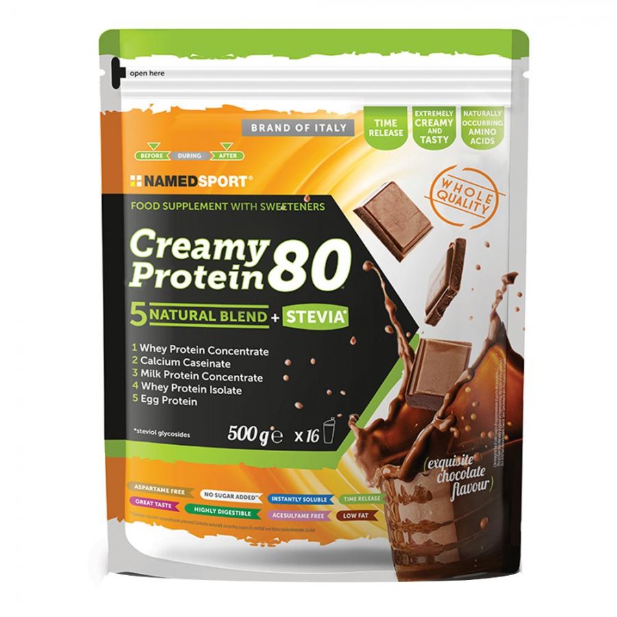 Named Sport - Creamy Protein 80 500g Gusto Exquisite Chocolate - Integratore Proteico per lo Sviluppo Muscolare