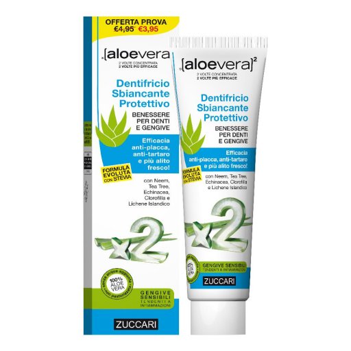 Zuccari - Aloevera2 Dentifricio Sbiancante Protettivo Con Stevia 100 ml - Sorridi con Sbiancamento Naturale e Protezione Orale