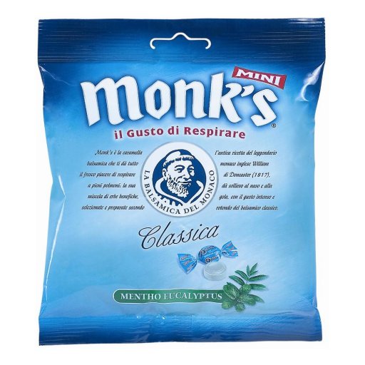 Caramelle Monk's Mini Extra Forte Classica 80g – Sollievo Naturale per Tosse e Mal di Gola con Mentolo ed Eucaliptolo
