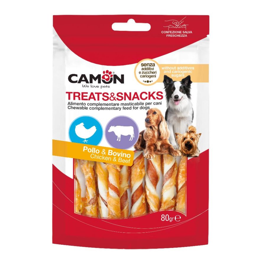 CAMON CANE SNACK TREATS OSSI ARROTOLATI POLLO BOVINO SUINO 80GR
