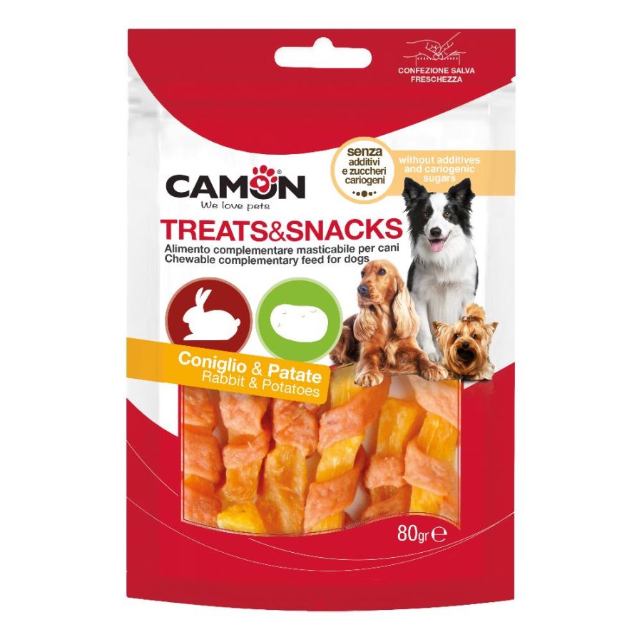 CAMON CANE SNACK TREATS STRIPS CONIGLIO PATATE 80GR