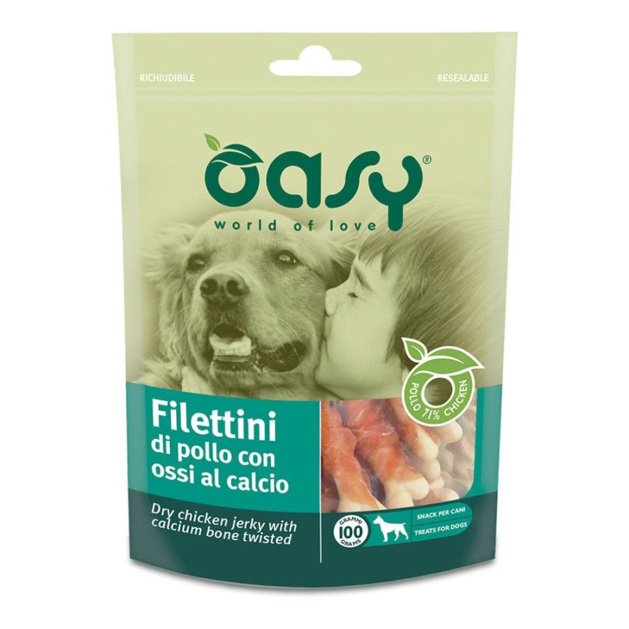 OASY CANE SNACK FILETTINI POLLO OSSI CALCIO 100GR
